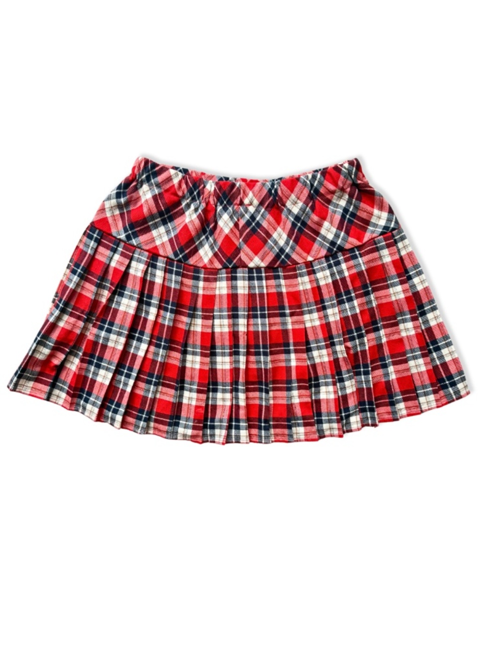 Red Plaid Pleated Mini Skirt High Waisted, Size XL